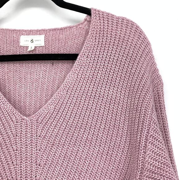 Lou & Grey Women's Size Small V-Neck Lavender Sweater Ribbed Knit - Picture 3 of 6